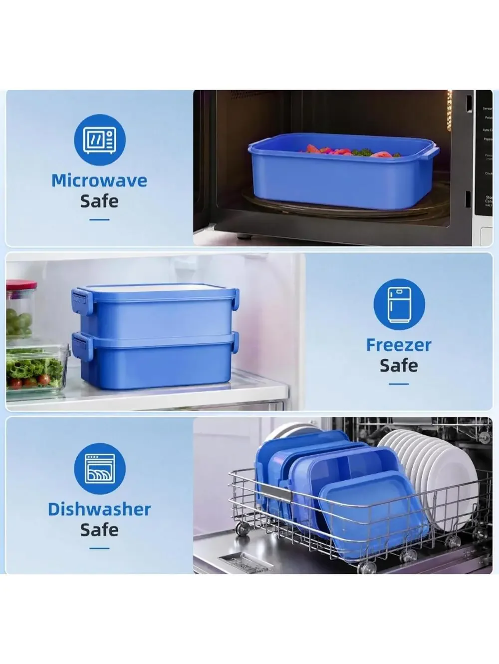 Stackable Bento Lunch Box Set with Insulated Carry Bag, Blue and Gray